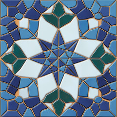 Poster - Blue and white mosaic tile creating a stunning star design
