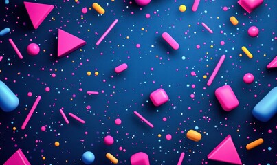 Poster - A colorful abstract background features vibrant geometric shapes and playful confetti dots for a festive feel.