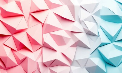 Poster - An abstract geometric background features a pastel gradient from red to white to blue in a modern style.