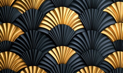 Poster - Elegant gold and black art deco fans create a seamless, stylish, and luxurious background.