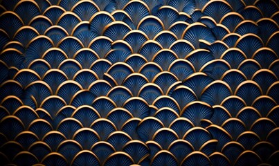 Poster - Elegant art deco background with a scalloped pattern in rich blue and gold offers a luxurious texture.