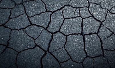 Poster - Cracked asphalt displays a dramatic network of fissures, creating a textured, grungy surface.