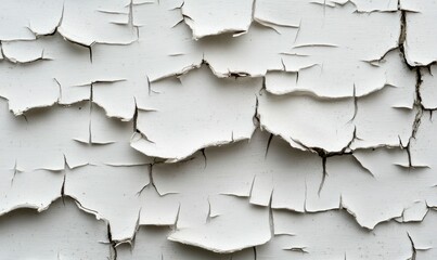Poster - Close-up of peeling white paint showing a heavily textured, weathered surface with cracks and flakes.