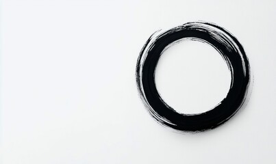Poster - A bold black brushstroke circle on a white background, creating a minimalist and zen aesthetic.