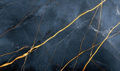 Poster - Elegant dark blue marble with striking golden veins creates a luxurious textured background.