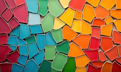 Poster - A colorful and abstract mosaic tile background featuring vibrant broken ceramic pieces arranged creatively.