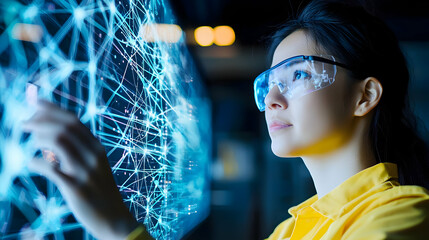 Poster - Focused Woman Interacting With Digital Display