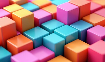 Poster - Close-up of assorted vibrant pastel blocks creating a playful and modern geometric pattern.