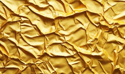 Poster - Captivating golden texture featuring crumpled foil creating a luxurious and shiny abstract background.