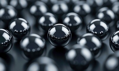 Poster - A collection of highly reflective dark gray spheres creates a mesmerizing abstract background.