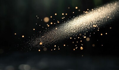 Poster - Golden glitter and sparkling light particles create a magical stream on a dark backdrop.