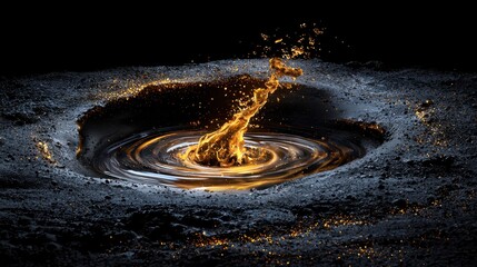 Poster - Dynamic liquid splash with glowing highlights in a dark abstract environment, modern art