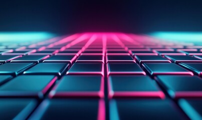 Poster - A neon grid of squares glows in shades of pink and cyan, creating a modern, futuristic surface.