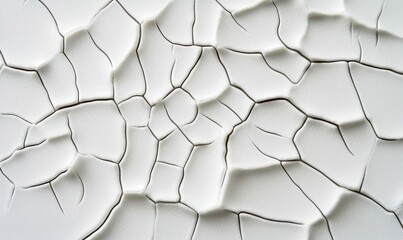 Poster - Intricate network of fine lines creates a captivating pattern on a white, cracked surface.