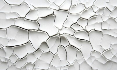 Poster - Cracked white surface showing a network of fissures and textures, creating an abstract and weathered pattern.