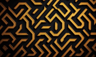 Poster - An intricate golden labyrinth pattern is formed against a dark backdrop, creating a maze-like, abstract design.