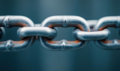 Poster - Close-up of a sturdy metal chain displaying interlocked links against a blurred backdrop.