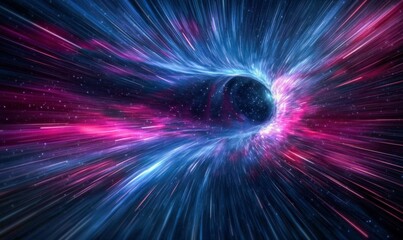 Poster - A cosmic wormhole warping space and time creates a vibrant display of interstellar travel and light.