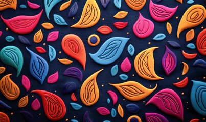 Poster - A rich tapestry of colorful paisley and leaf shapes creates an eye-catching textile pattern.