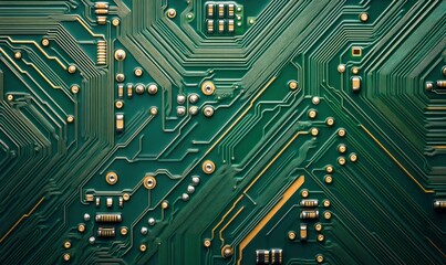 Poster - Intricate green and gold circuit board showcasing high-tech electronic engineering details.
