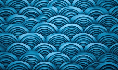 Poster - A mesmerizing blue pattern featuring layers of semicircles creates a captivating 3D effect.