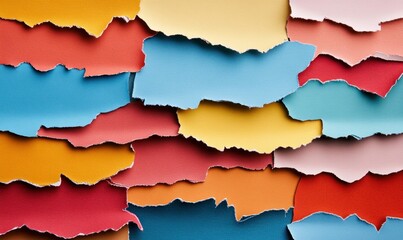 Poster - A dynamic mosaic of torn paper pieces in various vibrant colors creates an abstract background.