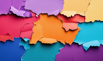 Poster - A vibrant background created with abstract and colorful torn paper pieces arranged in layers.