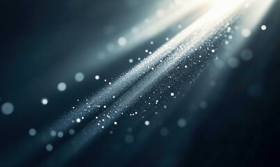 Poster - A stream of ethereal light particles creates a magical and dreamy bokeh effect on dark blue.