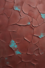 Poster - Textured surface with cracked red and turquoise paint creates an artistic effect