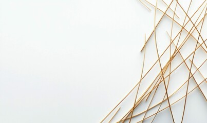 Poster - Golden rods form a modern abstract pattern on white, creating a minimalist and elegant composition.