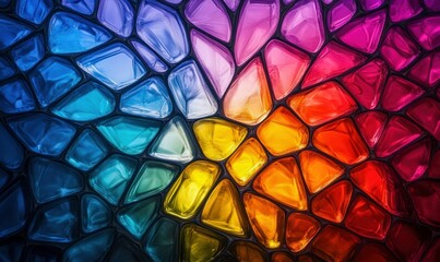 Poster - A mesmerizing mosaic of vibrant stained glass fragments creates a captivating colorful textured background.