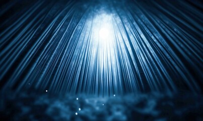 Poster - Abstract blue lines converging toward a central light source creating a dramatic effect.