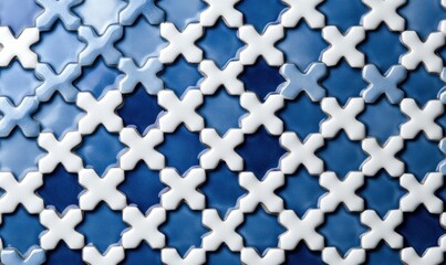 Poster - Detailed tile pattern with blue and white cross shapes creates a captivating geometric design.