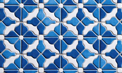 Poster - Detailed blue and white patterned tiles create a repeating mosaic background for design projects.