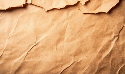Poster - Close-up of crumpled brown craft paper with a torn edge, creating a vintage background.