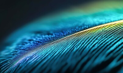 Poster - A captivating macro view showcases the vibrant blue and green iridescence of a single feather.