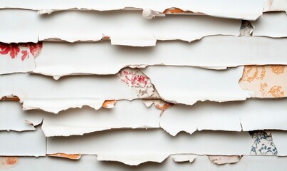 Poster - Layers of peeling paint expose a vintage floral wallpaper pattern, creating a textured background.