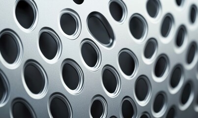 Poster - Detailed view of a silver metal sheet showing a pattern of round perforations across the surface.