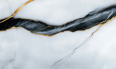 Poster - Elegant white marble texture featuring a bold black vein accentuated with a delicate gold trim.