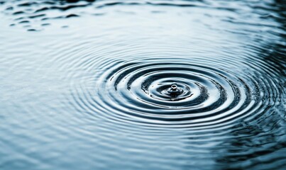 Poster - A single droplet creates mesmerizing ripple effects across the tranquil water's surface in an abstract design.