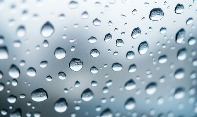 Poster - A close-up reveals a collection of water droplets glistening on a smooth, reflective surface.