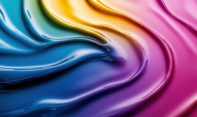 Poster - A vibrant abstract background featuring glossy, swirling waves of blue, yellow, and pink gradient colors.