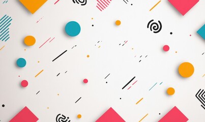 Poster - A playful abstract background featuring a vibrant assortment of colorful geometric shapes on white.