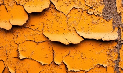 Poster - Layers of vibrant orange paint dramatically peel from an old wall, creating a rich texture.
