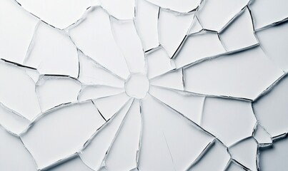 Poster - Close-up of shattered glass revealing a mesmerizing radial crack pattern against a clean white background.