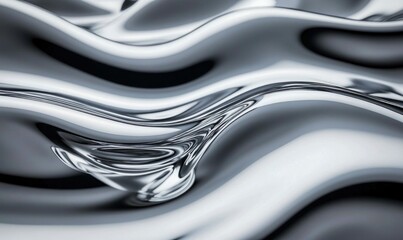 Poster - Elegant, smooth waves of liquid chrome create a mesmerizing, modern metallic abstract.