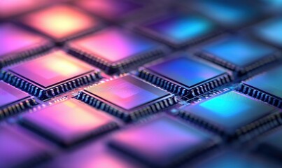 Poster - Close-up captures an array of colorful microchips, representing the heart of modern electronics and innovation.