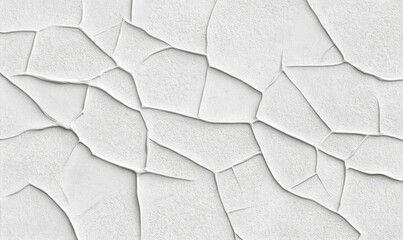 Poster - Cracked white paint creates an abstract, geometric pattern on a rough, textured surface, evoking age and wear.
