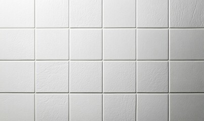 Poster - A textured wall showcases a seamless pattern of square white tiles, creating a clean and modern aesthetic.