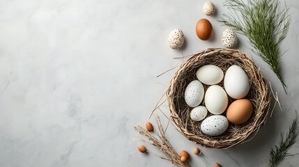 Poster - Easter eggs in a nest on a light surface